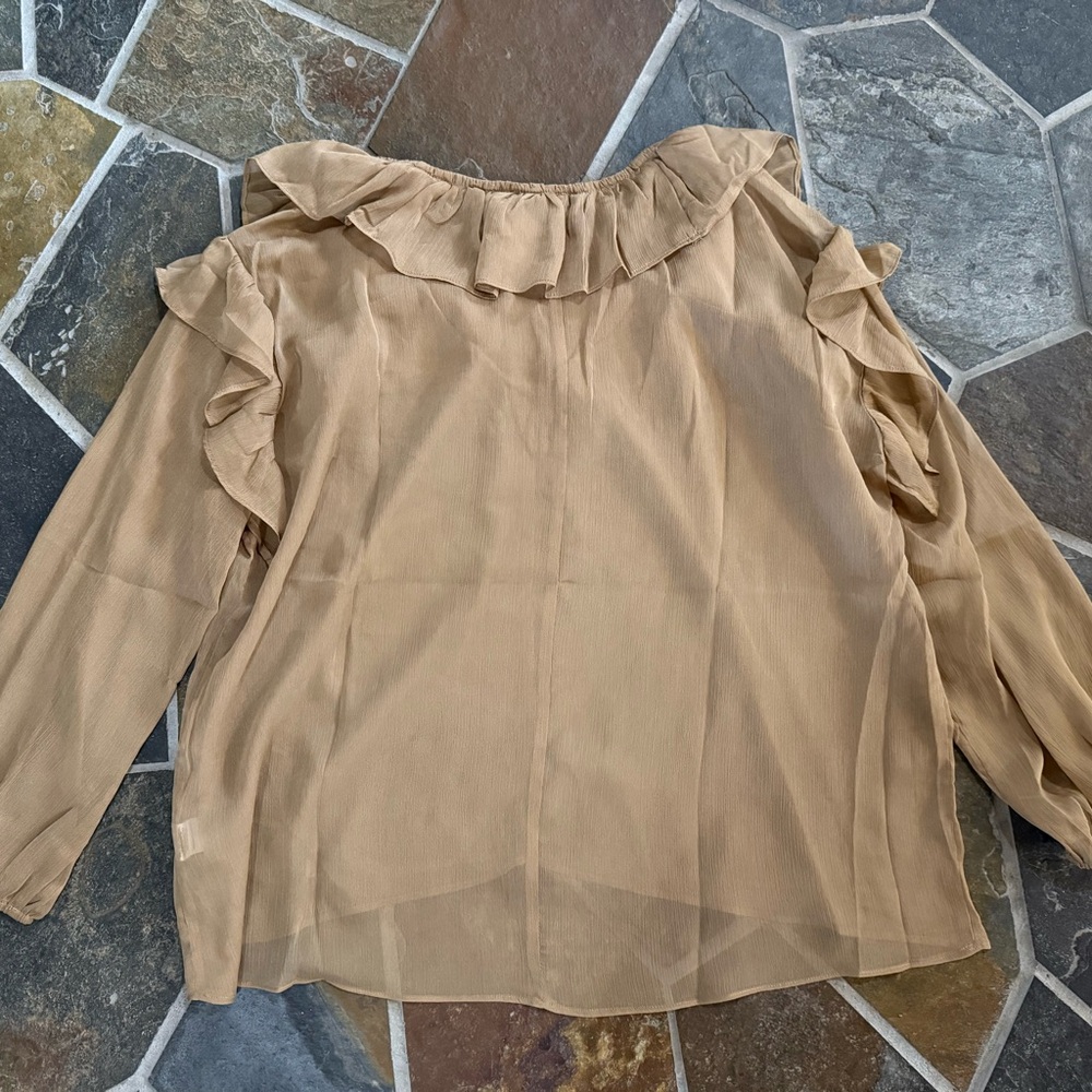 Hem & Thread Camel Ruffle Blouse - Picture 3 of 4